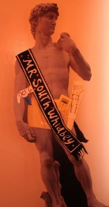 Watch for this cardboard cutout of the Mr. South Whidbey logo in South End neighborhoods.