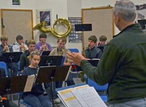 Chris Harshman directs students Claire Burns on clarinet