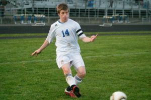 Pat Myatt calls for the play as he sets up an assist in earlier action against Granite Falls. Myatt continues to be a high-impact player for the Falcons; he had two assists in a 3-0 win against Sultan on Friday.