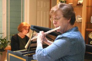 Judith Burns plays harpsichord and Rae Terpenning plays flute in a program of baroque music presented by the Saratoga Chamber Orchestra for the final performances of the season Saturday and Sunday