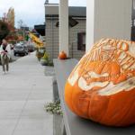Kyle Jensen / The Record Pumpkins outside Kalakala Mercantile Co. in Langley give people a taste of the carving competition that will happen at the shop Friday evening.
