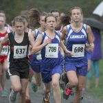 Matt Simms photo                                Langley Middle School eighth-grader Kaia Swegler-Richmond (front) leads the pack at the Cascade Conference Championships on Oct. 20 at River Meadows Park in Granite Falls. Swegler-Richmond won the league meet for the second year in a row.