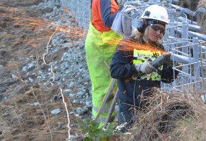 Jacqueline Gabelein works on a road improvement project on Possession Road for Island County. Gabelein is recognized in a national campaign for Anheuser-Busch called “Busch Heroes” for her hard work and community involvement.