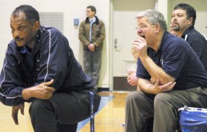 Falcon basketball head coach Henry Pope and assistants Ed Baran and Kenon Simmons struggled through a disappointing 4-10 Cascade Conference season.