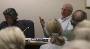 Langley Mayor Fred McCarthy speaks to the city council about the city’s role in finding a solution to the rabbit population during the council’s meeting Monday