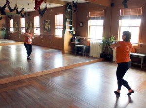 Daunne Bacon Zinger practices Luigi Faccuito’s dance routine at Sojourn Studios in Langley.