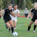 Evan Thompson / The Record South Whidbey freshman Allison Papritz chases after a ball during a match against Cedarcrest on Sept. 28. Papritz is among several other freshmen who contributed to the Falcons&rsquo; girls soccer team this season.