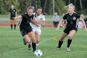 Evan Thompson / The Record South Whidbey freshman Allison Papritz chases after a ball during a match against Cedarcrest on Sept. 28. Papritz is among several other freshmen who contributed to the Falcons&rsquo; girls soccer team this season.