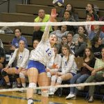 Evan Thompson / The Record                                South Whidbey senior captain Kacie Hanson will be relied upon for her leadership during the tournament. She will also be one of the Falcons&rsquo; top offensive threats; she averaged 13.75 kills per match in the district tournament.