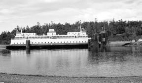A Washington State Ferry docks at the Keystone terminal on the west side of