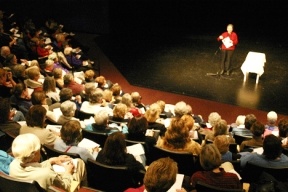Famed former librarian and NPR book reviewer Nancy Pearl talks about her favorite books to an almost capacity crowd Monday at WICA.