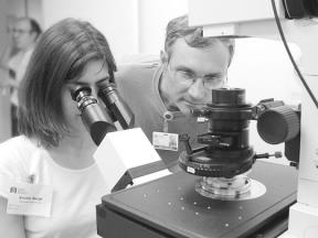 While South Whidbey High School biology teacher Greg Ballog attempts to see with his naked eye