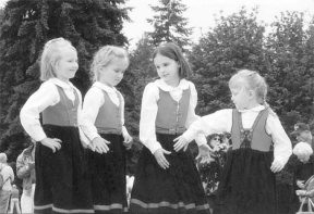 Members of the Young Skandia Dansers perform at Midsommer Fest in Bothell this summer; the Nilsen girls' great-grandma Mary Lundli Foss