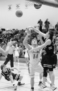 Falcon Josh Gulvin makes a two-point layup in the first quarter Friday against Cedarcrest. His game-leading 17 points went for naught as the Falcons lost 54-52 in overtime.