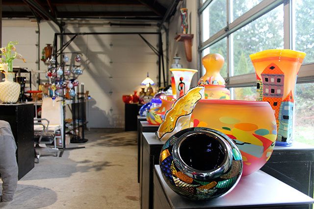 Kyle Jensen / The Record                                The LaChaussee Blown Glass studio in Freeland is lined with various pieces and offers a glimpse into the LaChaussees&rsquo; work flow.