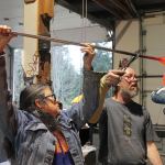 Kyle Jensen / The Record                                Joi LaChaussee and Dan LaChaussee work together to place what will be the base of the bowl they are creating. The LaChaussees have been working together for roughly 30 years and have passed their skills down to their son, Aaron LaChaussee.