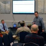 Justin Burnett/The Record                                Freeland Water and Sewer District Commissioner Lou Malzone speaks during a presentation last week of a draft rate study. The results showed the average water unit charge of about $150 per month.