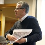 Evan Thompson / The Record                                Langley Mayor Tim Callison points out the boundaries of Seawall Park on a map of the area during a community discussion on Wednesday night at Langley City Hall.