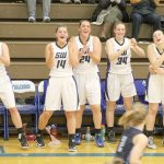 Evan Thompson / The Record                                South Whidbey girls basketball players celebrate two points scored by the Falcons against Sultan on Dec. 13. The Falcons earned two wins over Marsyville-Pilchuck and Oak Harbor on Dec. 27 and Dec. 29, respectively.