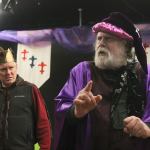 Kyle Jensen / The Record                                Kevin Lynch (left) and Kent Junge (right) rehearse their roles a week prior to the debut of &ldquo;Knight Fever!&rdquo; put on by Never Too Late Productions.