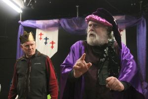 Kyle Jensen / The Record                                Kevin Lynch (left) and Kent Junge (right) rehearse their roles a week prior to the debut of &ldquo;Knight Fever!&rdquo; put on by Never Too Late Productions.