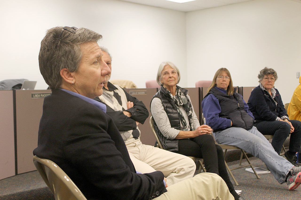 Evan Thompson / The Record                                South Whidbey School District Superintendent Jo Moccia speaks about the potential closure of Langley Middle School at a public workshop meeting on Wednesday night in South Whidbey Elementary School&rsquo;s community room.