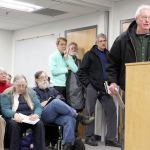 Patricia Guthrie / Whidbey News Group                                Mike McVay, a member of Island Beach Access, addresses the county commissioners Tuesday during a meeting about Wonn Road. The board agreed to settle the case.