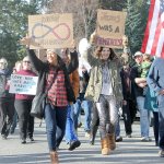 Evan Thompson / The Record &mdash; Protestors peacefully marched about two miles around Langley on Saturday. Others around the world did the same.