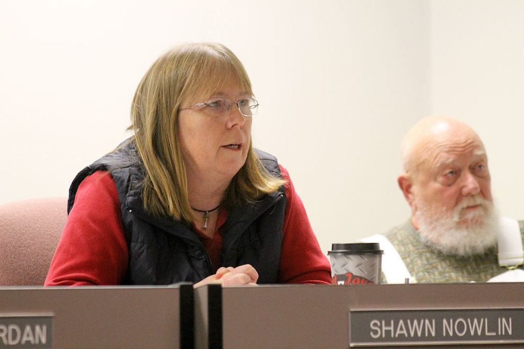 Evan Thompson / The Record &mdash; Board Director Shawn Nowlin explains her reasoning for her voting to close Langley Middle School at the board&rsquo;s regular monthly meeting on Wednesday night.