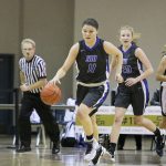 John William Howard/Bothell-Kenmore Reporter &mdash; South Whidbey&rsquo;s Megan Drake leads a second-half fast break during the Falcons&rsquo; win on Friday evening in Bothell. Drake scored 12 points in the victory.