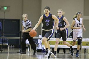 John William Howard/Bothell-Kenmore Reporter                                South Whidbey&rsquo;s Megan Drake leads a second-half fast break during the Falcons&rsquo; win on Friday evening in Bothell. Drake scored 12 points in the victory.