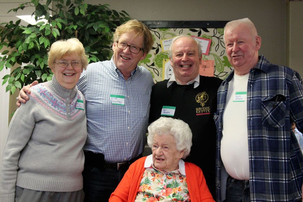 Kyle Jensen / The Record &mdash; All of Brodie&rsquo;s surviving children celebrated her birthday by her side. Left to right: Marilyn Lueken, Dick Brantley, Del Brodie and Ralph Brodie.