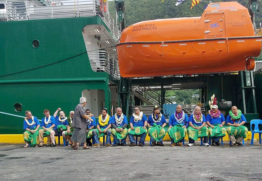 Contributed photo &mdash; Members of the American Samoan cabinet welcomed the vessel during an official ceremony hosted by the government.