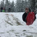 Kyle Jensen / The Record &mdash; The older kids built ramps on one end of the park, so they could catch some air. Casey Justus gets about 5 feet of air as his friends look on.