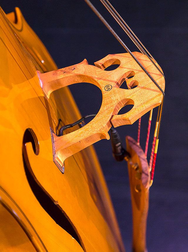 Contributed photo &mdash; O&rsquo;Donnell&rsquo;s bass, Emi, has a heart carved into the bridge. She says it embodies her work and approach to life.