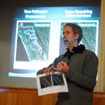 Justin Burnett/The Record &mdash; Robert Fimbel, a forester with Washington State Parks, answers a question about the diseases affecting some trees, including old growth, at South Whidbey State Park.