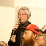 Evan Thompson / The Record &mdash; City Councilwoman Rene Neff answered a question about the difference between an ordinance and a resolution at a community sanctuary city meeting on Thursday night at the Langley United Methodist Church.