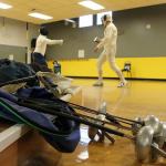 Kyle Jensen / The Record &mdash; Kleinman and Tearse bring backs full of equipment so they can partake in all three forms of fencing: foil, epee and saber.