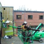 Construction workers at WhidbeyHealth Medical Center build the corridor that connects the old hospital to the $50million addition. The 60,000-square-foot wing features 39 private patient rooms and many design elements forinfection control and privacy. Photo by Patricia Guthrie/Whidbey News-Times