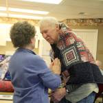 Evan Thompson / The Record &mdash; Former Marine Dan Babbitt, 83, was among those who received quilts from community organization Quilts for Veterans on Thursday at Maple Ridge Retirement and Assisted Living Community in Freeland.