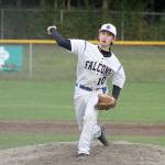 Evan Thompson / The Record &mdash; South Whidbey pitcher Mitchell Grady throws from the mound against Cedar Park Christian on Wednesday afternoon. Grady held the Eagles to only one run through the first four innings.