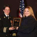 Photo courtesy of Stadler Studio &mdash; Christina Turnbull-Agnew receives the recruit of the year award from Deputy Chief Wendy Moffatt. She was also awarded the lifesaver medal, the highest award a volunteer can receive. She saved a family member&rsquo;s life.