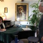 Kyle Jensen / The Record &mdash; Jana Szabo directs student and Shifty Sailors member Ted Ravitz to warm up his vocal chords with scales.