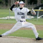 Evan Thompson / The Record &mdash; Falcon freshman Carson Wrightson threw two strikeouts in two innings pitching on Monday afternoon in a 10-0 win over King&rsquo;s.