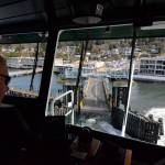 Justin Burnett/The Record &mdash; Washington State Ferries Captain Curt Larson approaches the Mukilteo Ferry Terminal in the Tokitae, route&rsquo;s 144-car ferry. An analysis of performance statistics by The Record found the boat transported fewer total cars than its smaller counterparts in 2016, but still carried more cars per trip on average.
