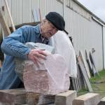 Kyle Jensen / The Record &mdash; Freeland Art Studios resident sculptor Frank Rose explains the idea behind one of Sue Taves&rsquo; unfinished pieces. Taves is also a resident sculptor at Freeland Art Studios.