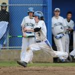 Matt Simms photo &mdash; South Whidbey senior Connor Antich prepares to slide home during the Falcons&rsquo; improbable eight-run comeback in the seventh inning against Cedarcrest on April 13. The Falcons won 10-9.