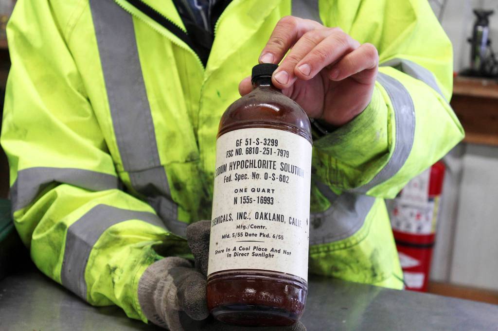 Extremely dangerous chemicals used on farms in the past still show up, says Gene Clark, Island County recycling and hazardous waste coordinator. Photo by Patricia Guthrie/Whidbey News-Times