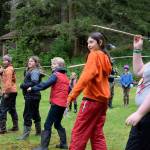 Kyle Jensen / The Record &mdash; Students prepare to practice spear throwing as part of the indigenous games portion of the program.