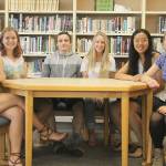 Evan Thompson / The Record &mdash; Six of South Whidbey&rsquo;s seven valedictorians pose for a picture. From left to right: Kari Hustad, Fiona Callahan, Tyler Heggenes, Thandeka Brigham, Amelia Hensler and Chloe Hood. Emma Kerr, the seventh valedictorian, is not pictured.